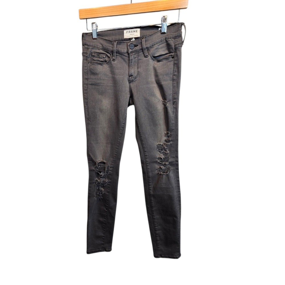 Frame Skinny‎ Jeans Womens 25 Grey Distressed Ripped Denim Stretch